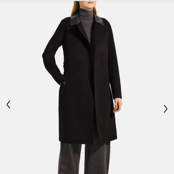 NWT Theory wool/cashmere belted coat with vegan leather collar - Picture 2 of 7
